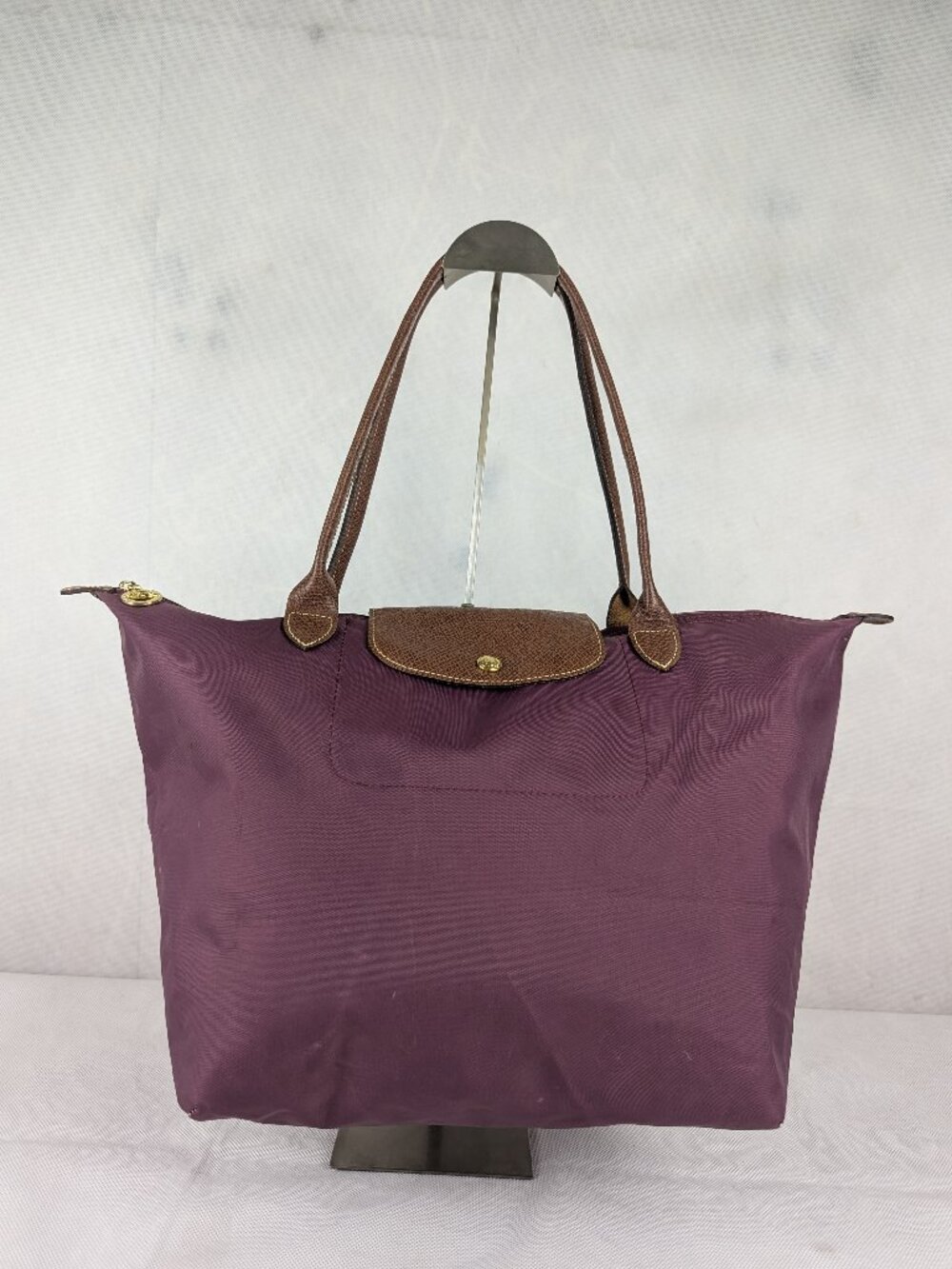 Longchamp Le Pliage Foldable Purple Nylon Leather Tote Bag - Used - Authentic